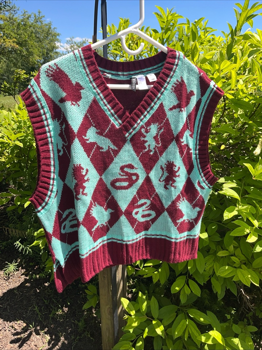 Harry Potter  Maroon and Mint Argyle Sweater Vest- Medium